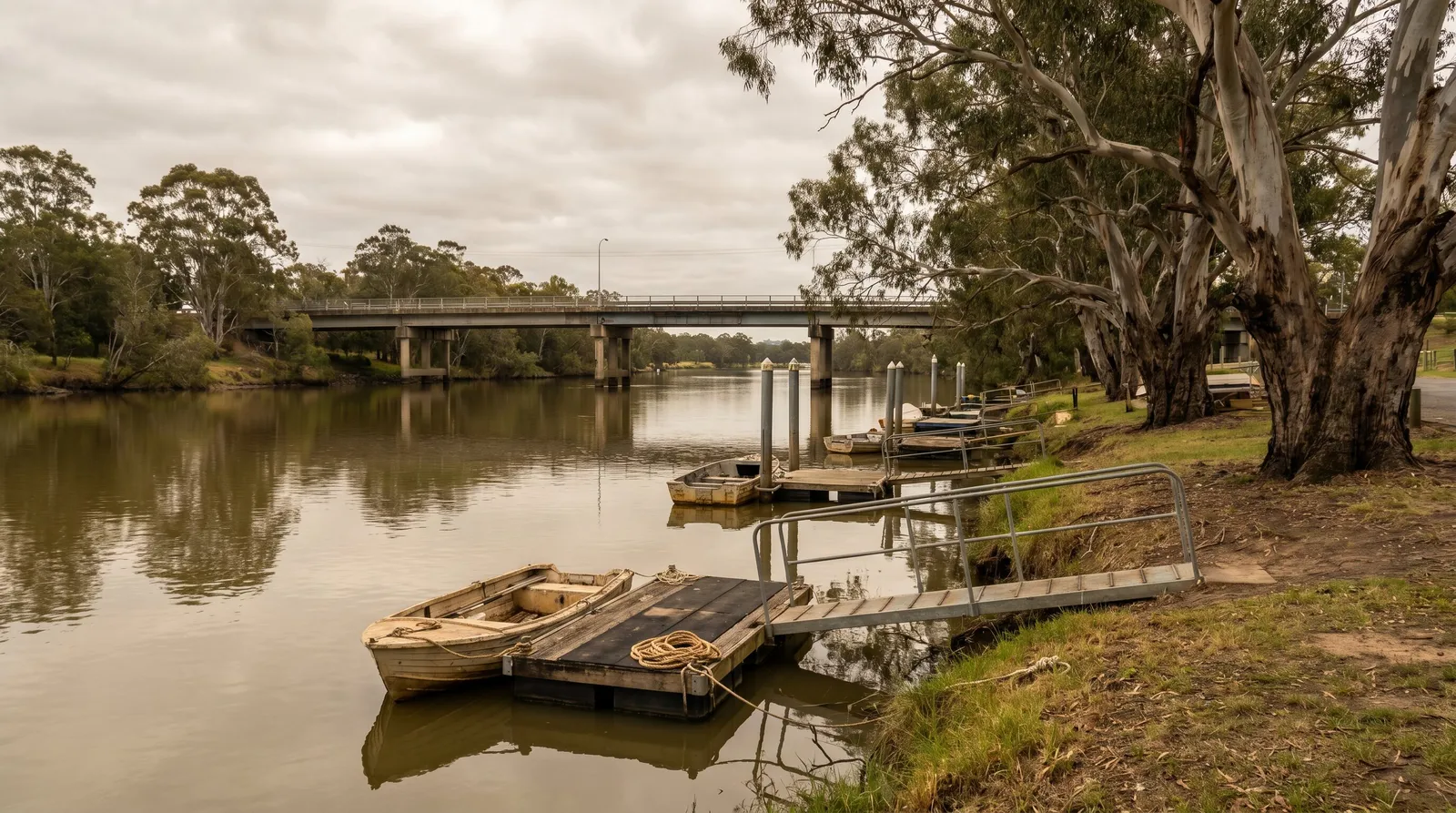The river at Raymond Terrace with the bridge crossing in the distance